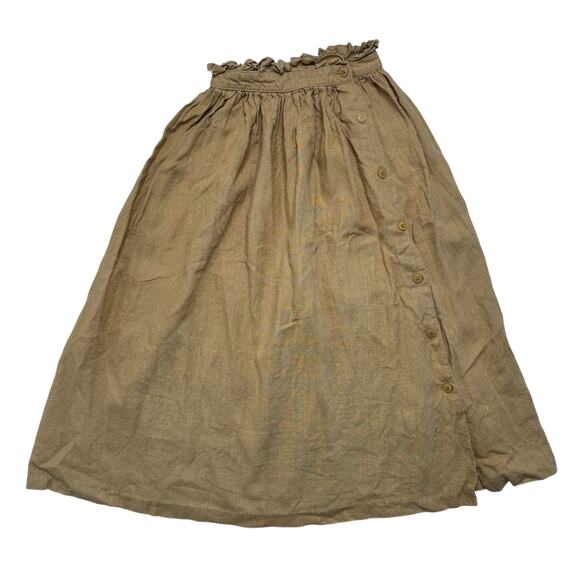 Vintage Khaki Tan 100% Linen Button Up Midi Skirt Size 4 FINITY Modest Lagenlook - Picture 2 of 6